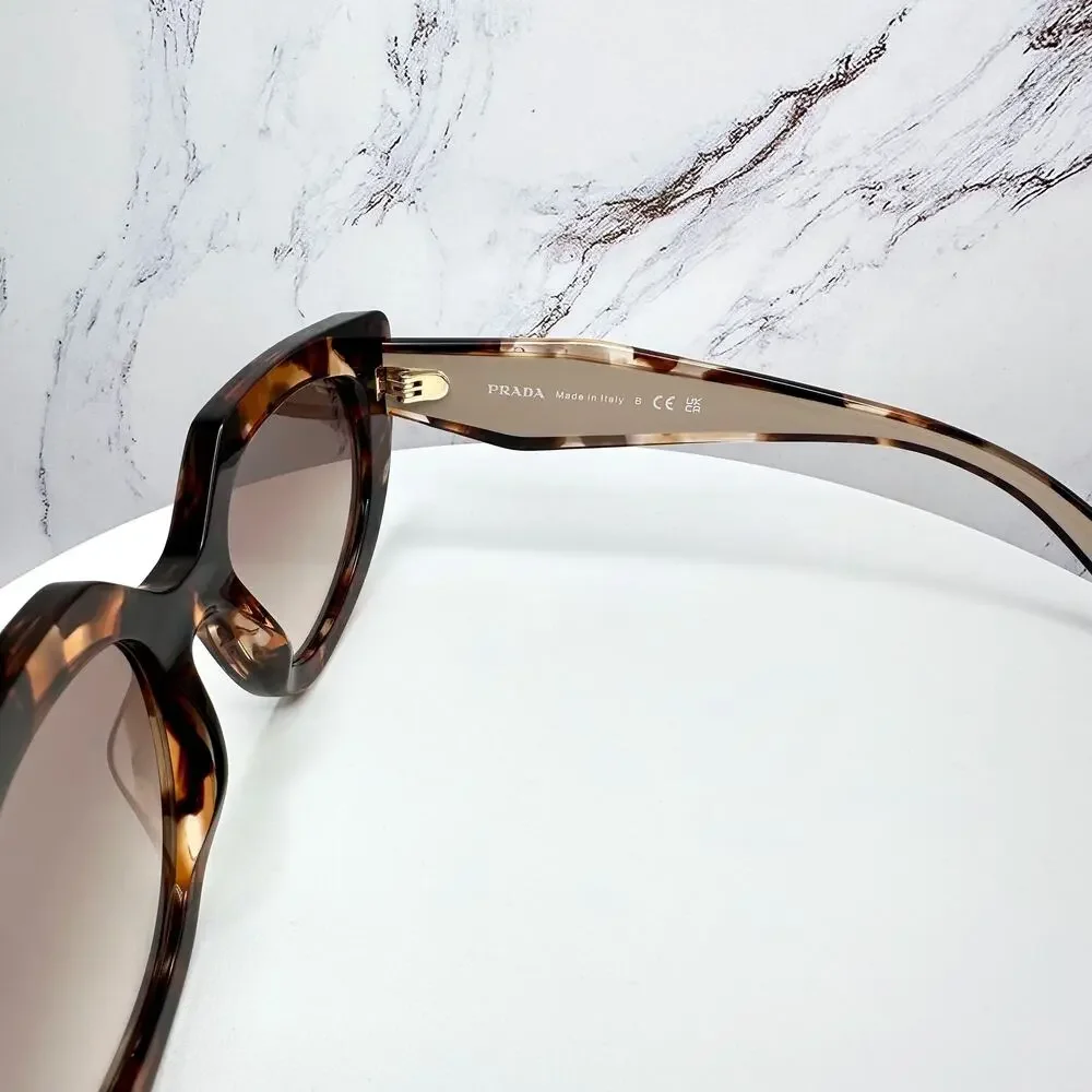 NEW PRADA Sunglasses Brown Tortoise Caramel Gold Symbole Oval Cat Eye Womens